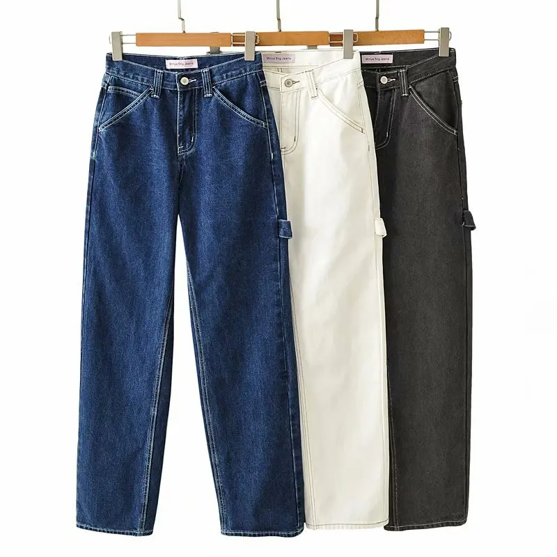 

Autumn Vintage Boyfriend Jeans Women Mom High Waist Brandy Jeans Casual Wide Leg Black Jeans Korean Denim Pants Streetwear Jeans