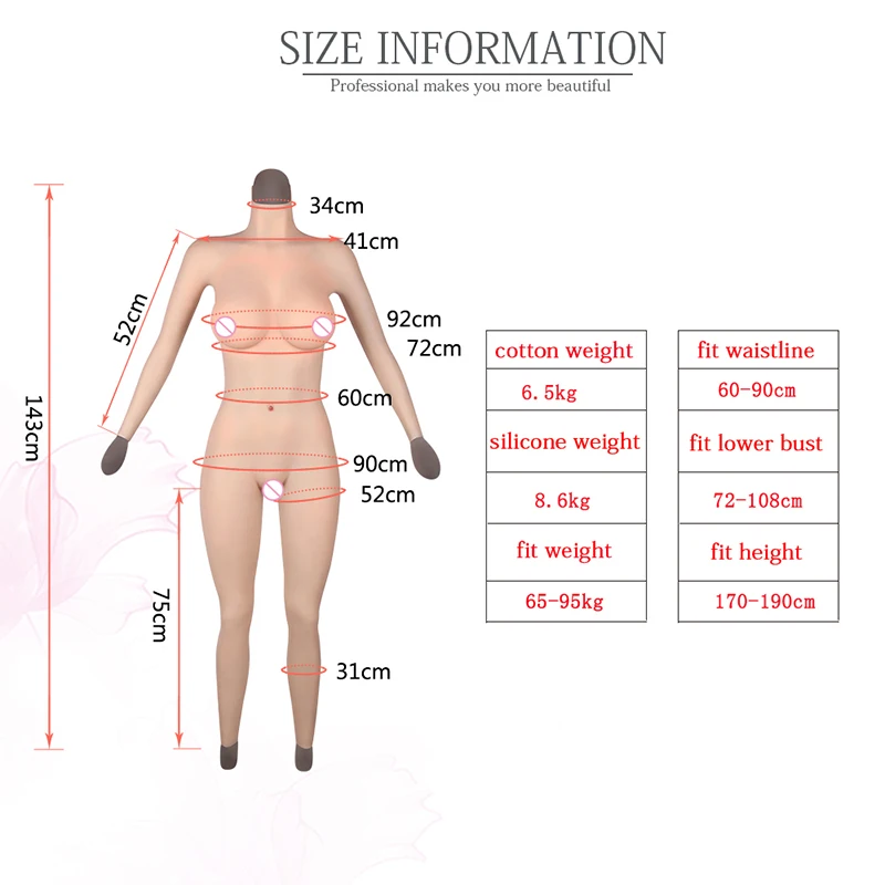Chihiro Realistic Silicone Bodysuit E Cup False Boobs with Arms for Crossdresser Male Transgender to Female |