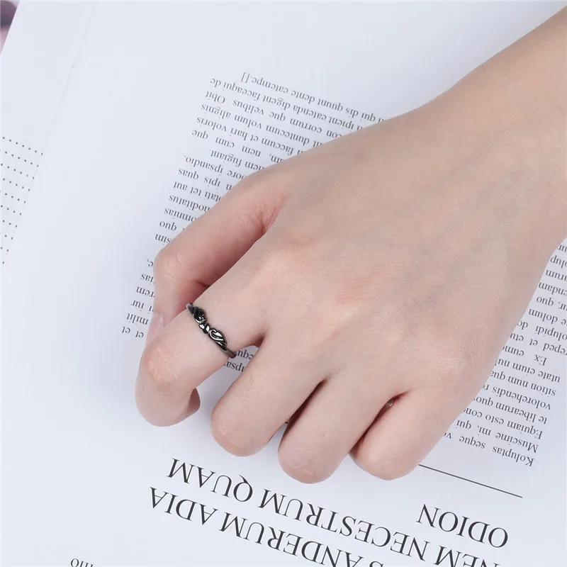 Женское кольцо с подвеской в виде крыла черное серебряным покрытием|Кольца для