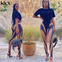 kliou striped hipster leggings women summer medium waist patchwork trousers body shaping active party streetwear skinny pants