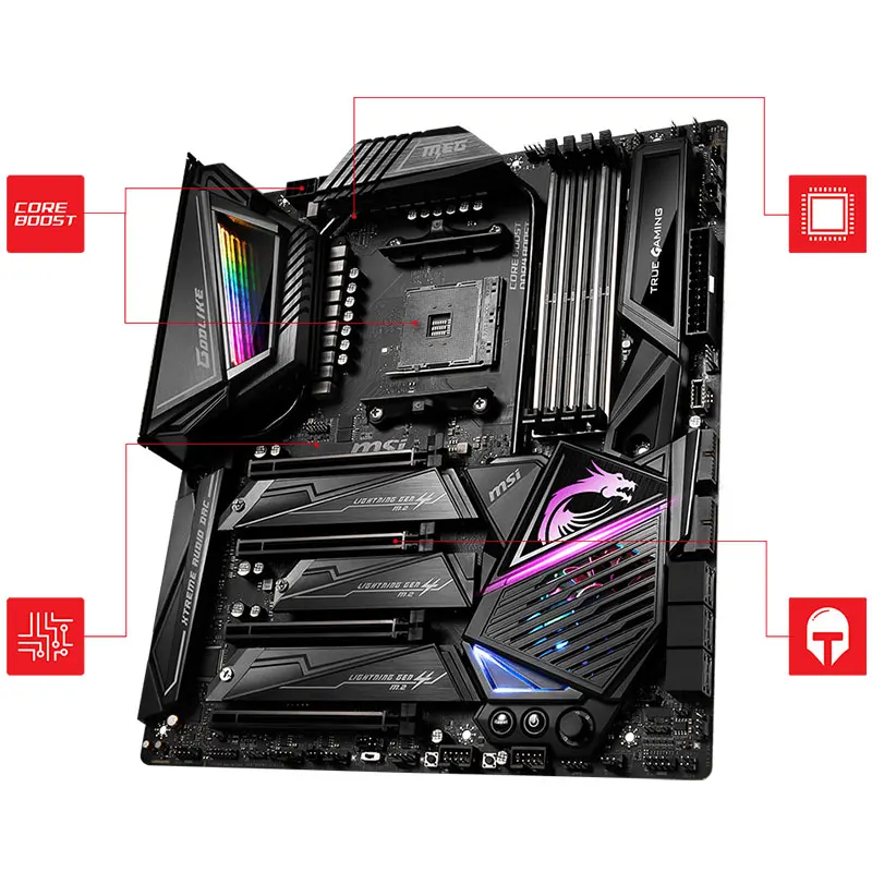Материнская плата MSI Мег X570 GODLIKE DDR4 128 ГБ M.2 PCI-E 4.0 Поддержка Bluetooth AMD Ryzen 9 GAMING Placa-MOM AM4 |