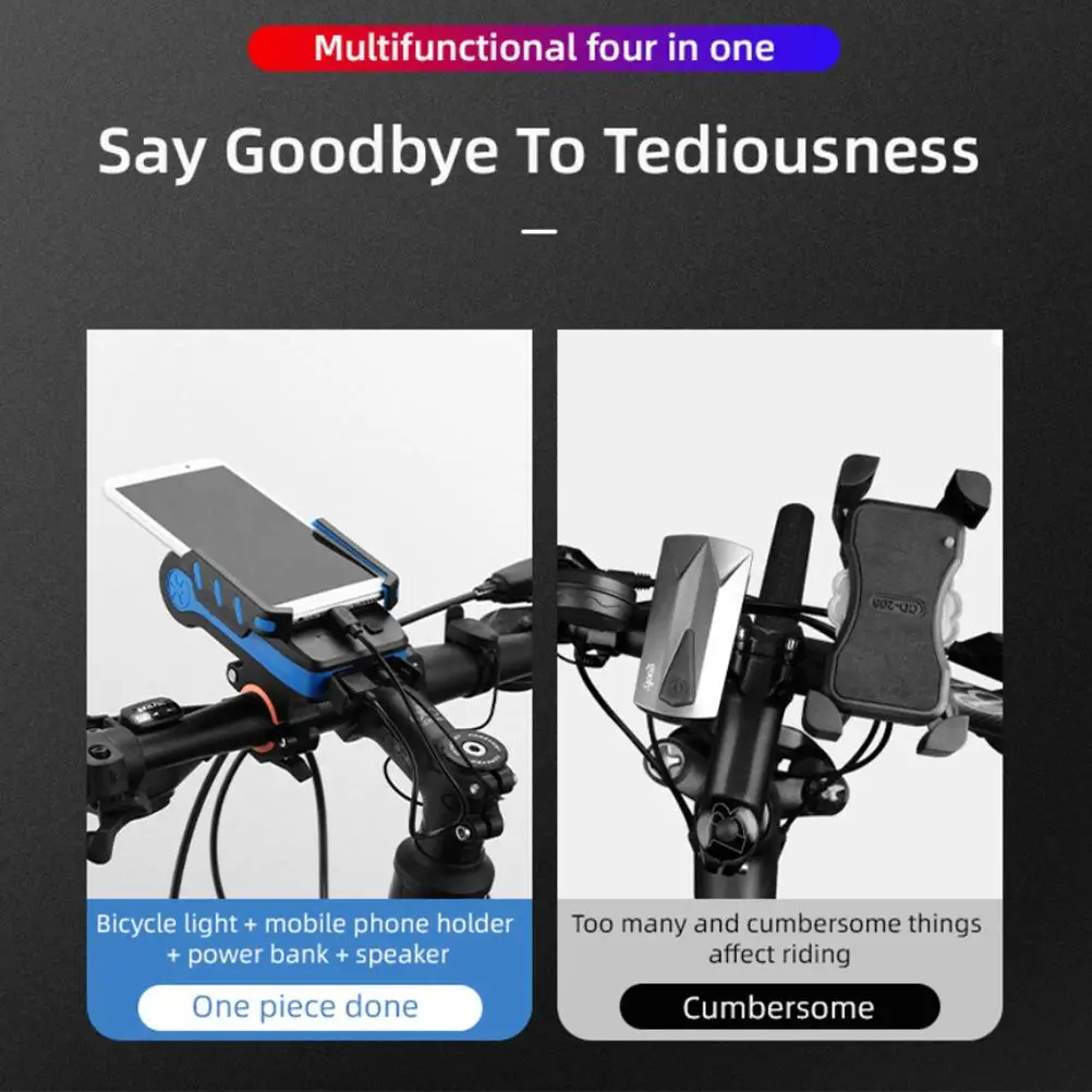 

4 in 1 Bicycle light Riding Front Light Mobile Phone Holder With Horn Charging Treasure Bicycle Mountain Bike Front Light