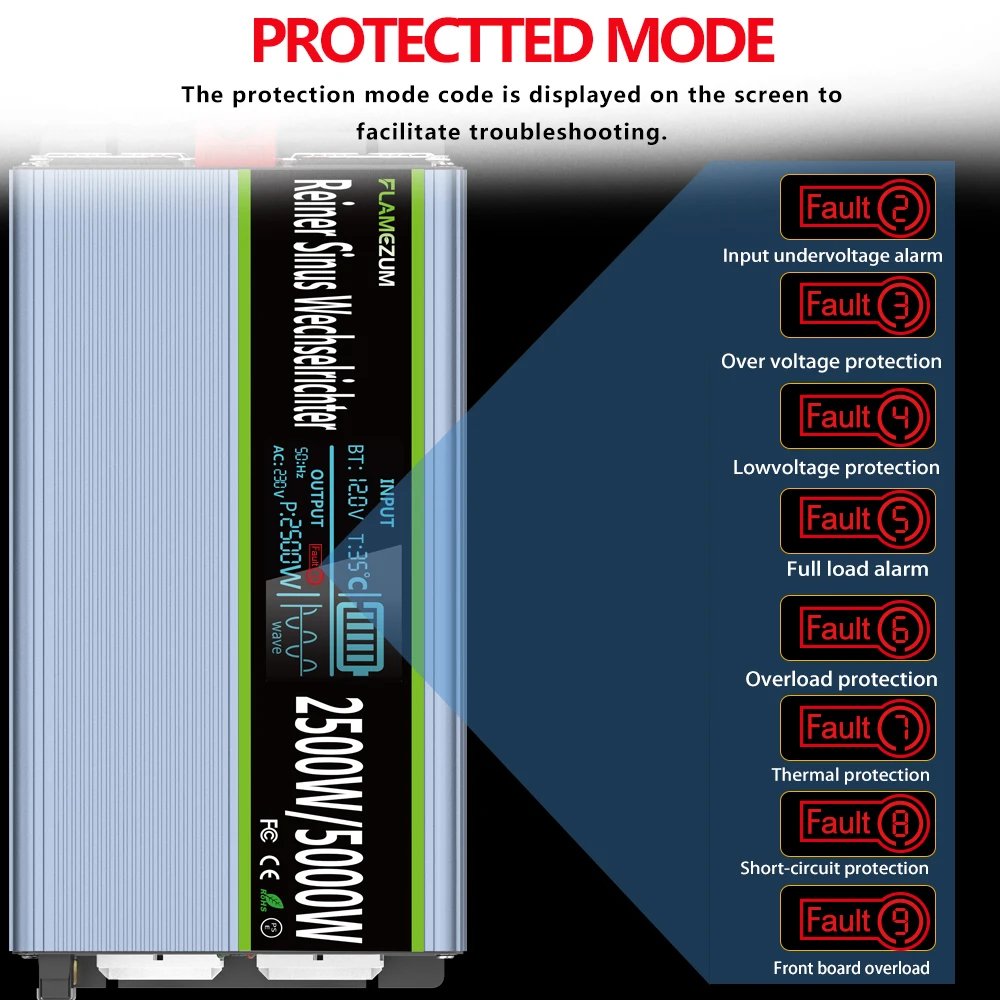 Инвертор немодулированного синусоидального сигнала 5000 Вт/2500 Вт постоянный ток 12