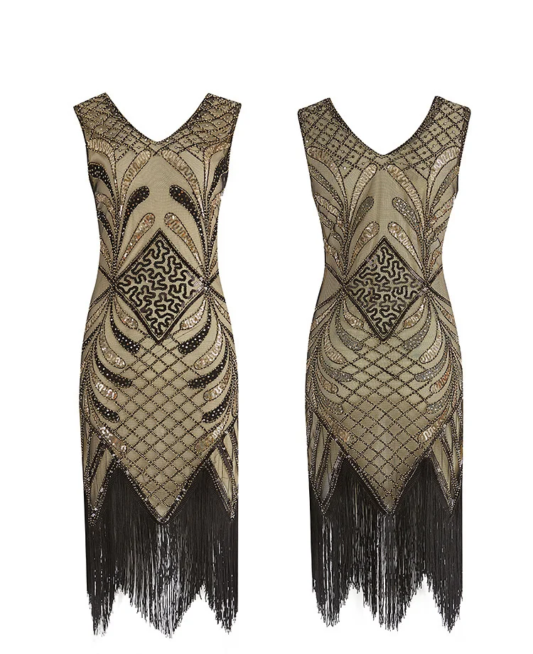 2022 Women Party Dress Robe Femme 1920s Great Gatsby Flapper Sequin Fringe Midi Dress Vestido Summer Art Deco Retro Lady Dress
