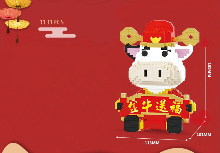 

Mini Building Blocks Anime DIY Cartoon Cattle Micro Bricks Cow Toys Auction Model Toy Children Gifts