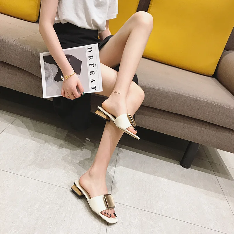 Мюли женские на квадратном каблуке повседневные туфли низком деревянном