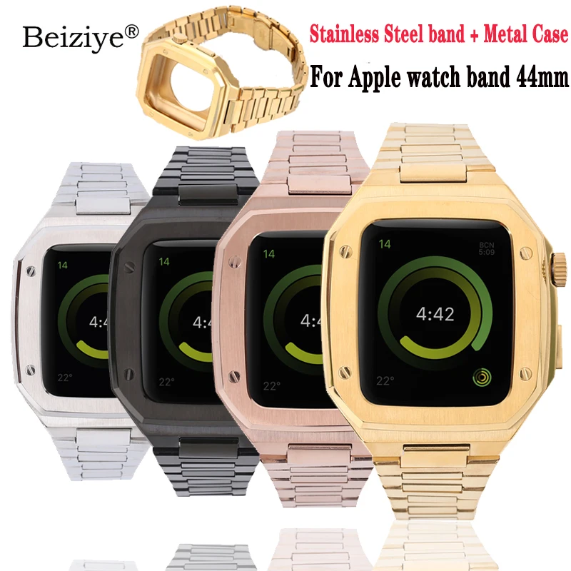 

Ремешок + чехол для Apple Watch 44 мм серия 6 SE 5 4 набор модификаций браслет из нержавеющей стали металлический чехол для Apple Watch 45 мм ремешок