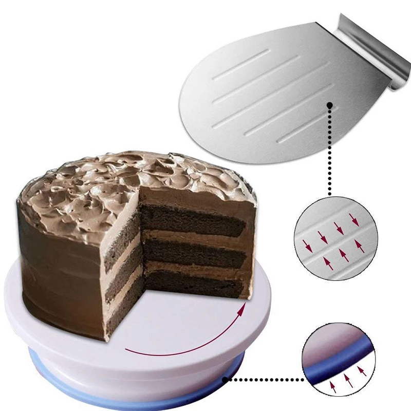

Transfer Cake Tray Scoop Cake Moving Plate Bread Pizza Blade Shovel Bakeware Pastry Scraper with a Cake Turntable