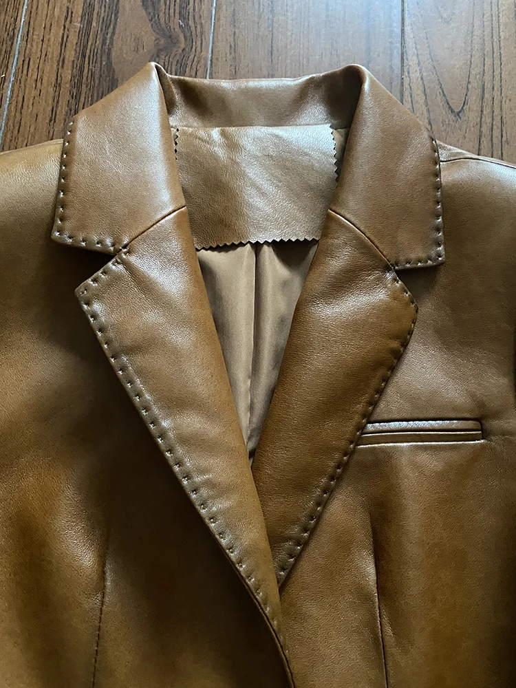 Hot Sale High Quality Spring Autumn Office Lady Thin Real Sheepskin Leather Women Slim Genuine Leather Coat