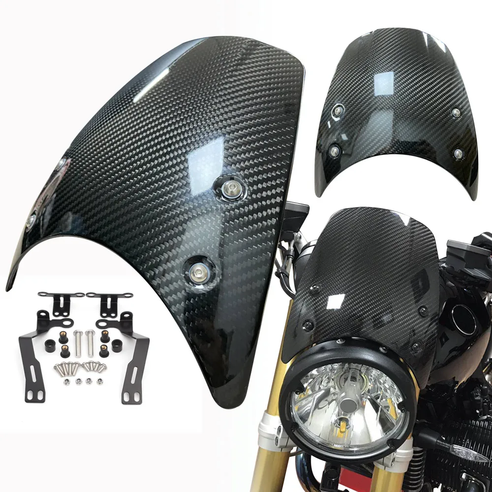 

Black Carbon Fiber Windshield Windscreen Compact Sport Wind Deflector For BMW R Nine T R9T 14-17 Fairing Headlight Visor Mask