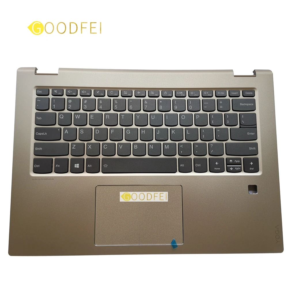 

New Original For Lenovo Yoga 520-14 520-14IKB FLEX 5-14 Palmrest Upper Case Cover + US Keyboard Gold Backlit with Touchpad