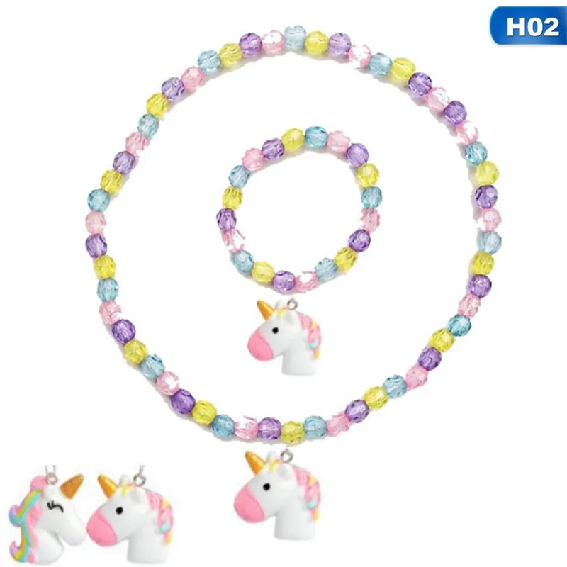 

Unicorn Necklace Bracelet Set Thick Bubble Gum Beads Baby Cute Unicorn Pendant Necklace Girl Chain Jewelry Gift