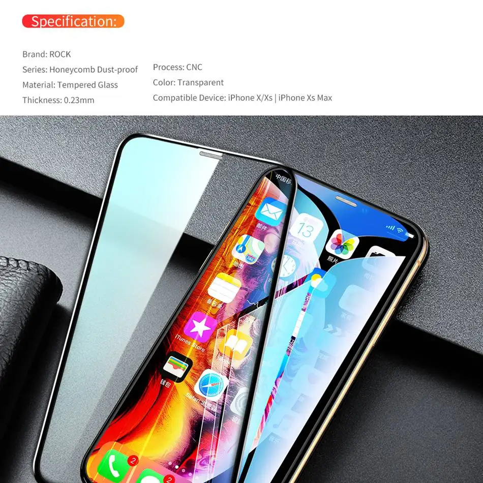 ROCK полное защитное закаленное стекло для iPhone X Xs Max 9H Защитное стекло для экрана для iPhone Xsmax пленка закругленные края покрытие стекло