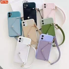 Женский чехол-кошелек с ремешком через плечо для iPhone 13 11 Pro max 12 Mini 7 8 6 6s Plus XR X XS Max, чехол с ремешком, держателем, карманом для карт
