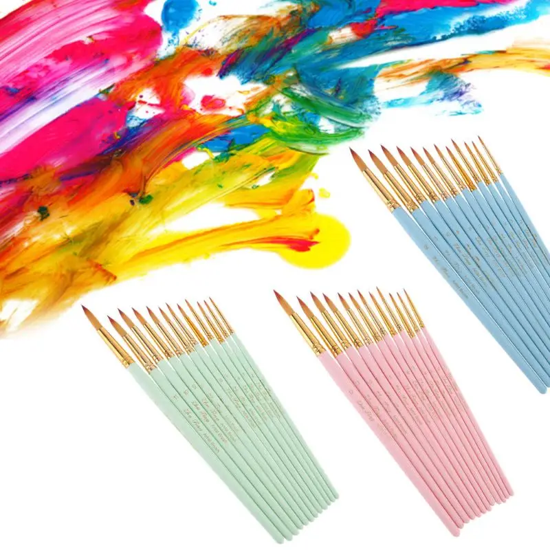 12Pcs Round Pointed Spike Tip Oil Painting Brushes Nylon Hair Artists Watercolor Paintbrushes Drawing Pen Tools Set | Канцтовары для