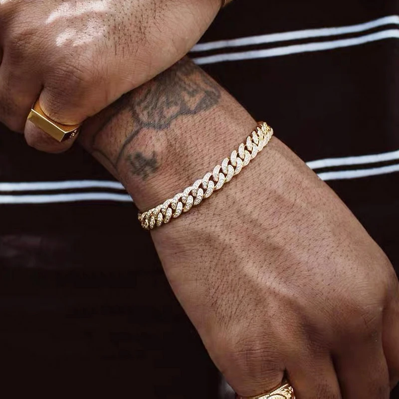 Браслет мужской из кубинской цепи Майами шириной 6 5 мм с фианитом А | Украшения и