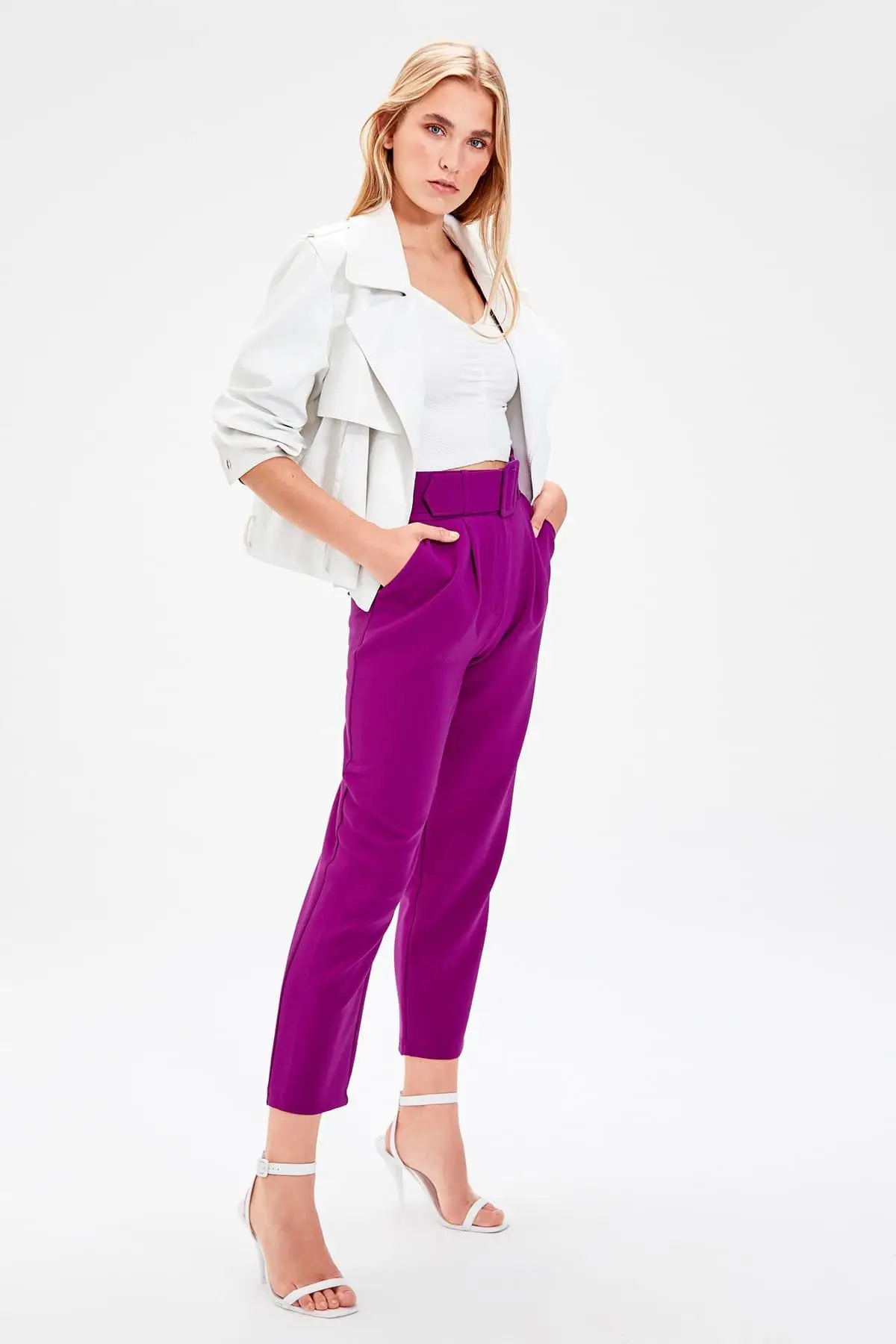 Trendyol фиолетовые брюки с поясом TWOSS19BB0468 Женская одежда