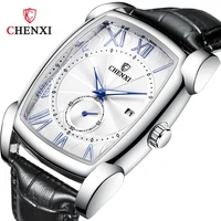 chenxi 2022 new mens watches top brand leather waterproof sport automatic date rectangle face quartz watch for men relogio mas