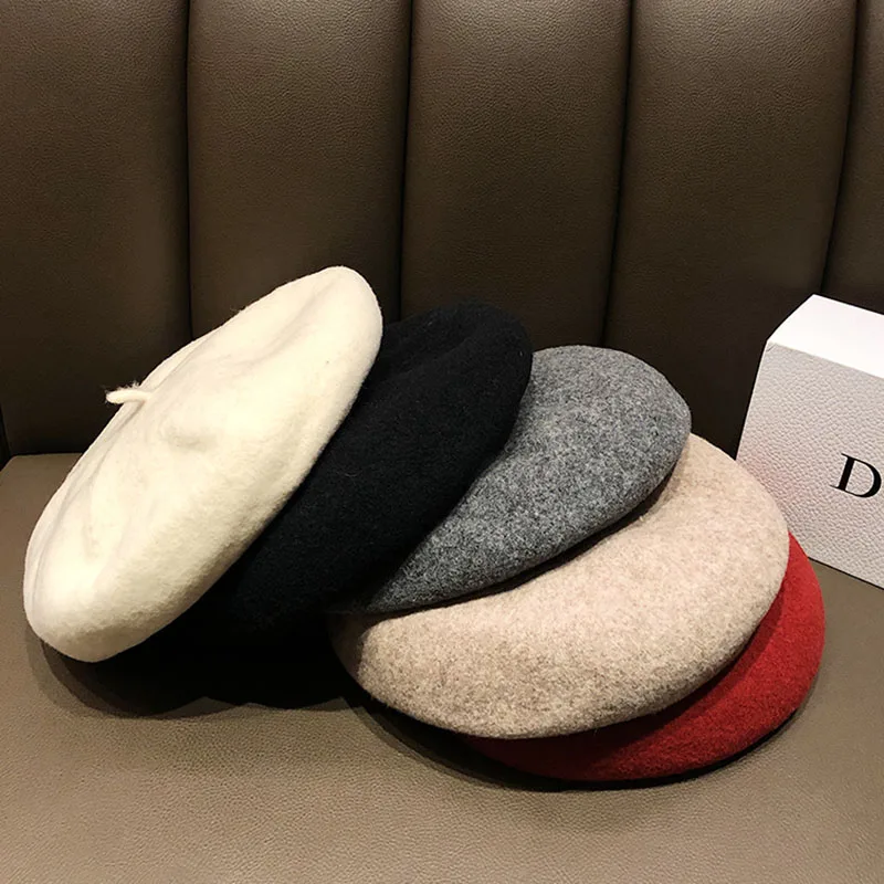 HT045 осенне-зимняя шапка береты из 100% чистой шерсти берет художника женская