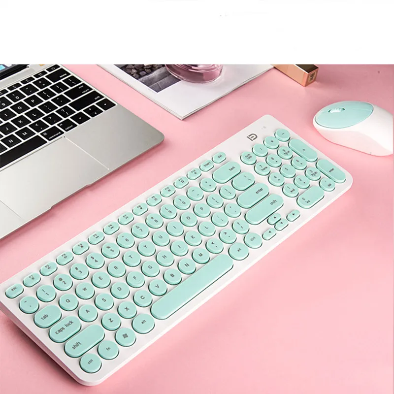 Женская Офисная беспроволочная клавиатура мышь комбинированная Милая Розовая Круглая 1600 точек/дюйм