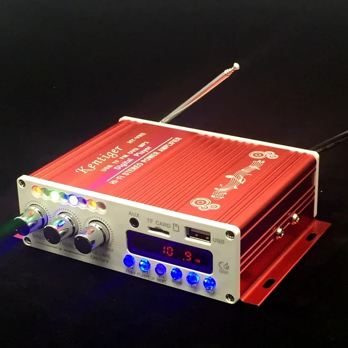 Украшенное мозаикой из драгоценных камней, 12V 5A Мощность адаптер и AV кабель KENTIGER HY-V10 дистанционного Управление Bluetooth усилитель мощности с USB TF FM играть AUX аудио усилитель - Цвет: red without power