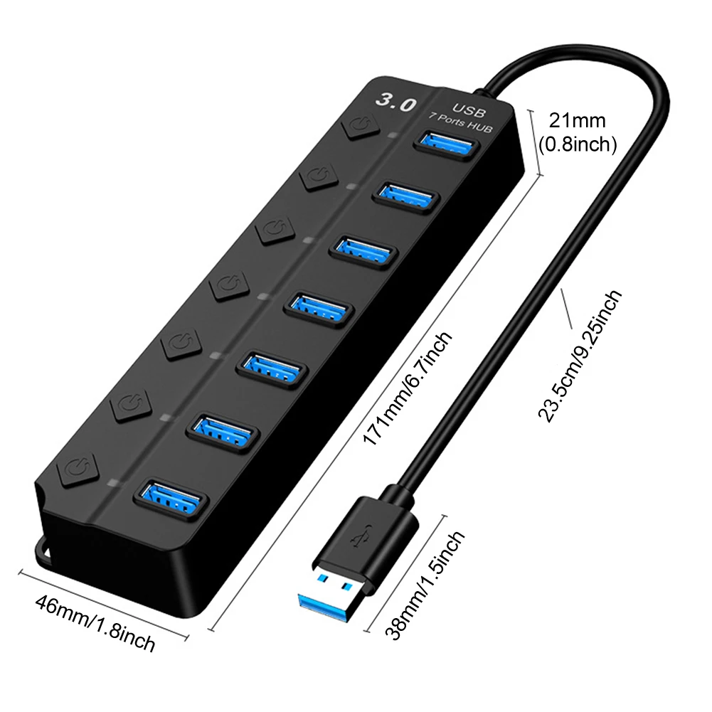 

LED Indicator Light Easy Use With Individual Switch 5Gbps High Speed Cable For Laptop PC USB Hub 3.0 Splitter Adapter 7 Port