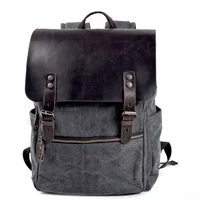 Backpack Outdoor Mountaineering Travel Retro Canvas Laptop Bag Large Capacity with The First Layer of Crazy Horse Leather