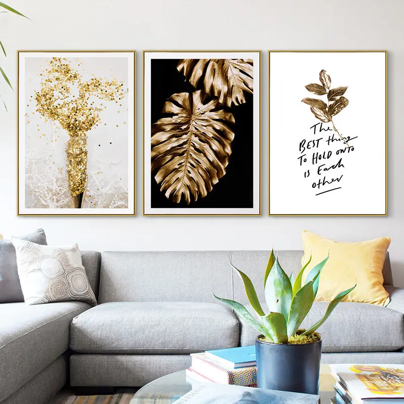 Золотые Роскошные абстрактные картины Домашний декор Скандинавская Картина на