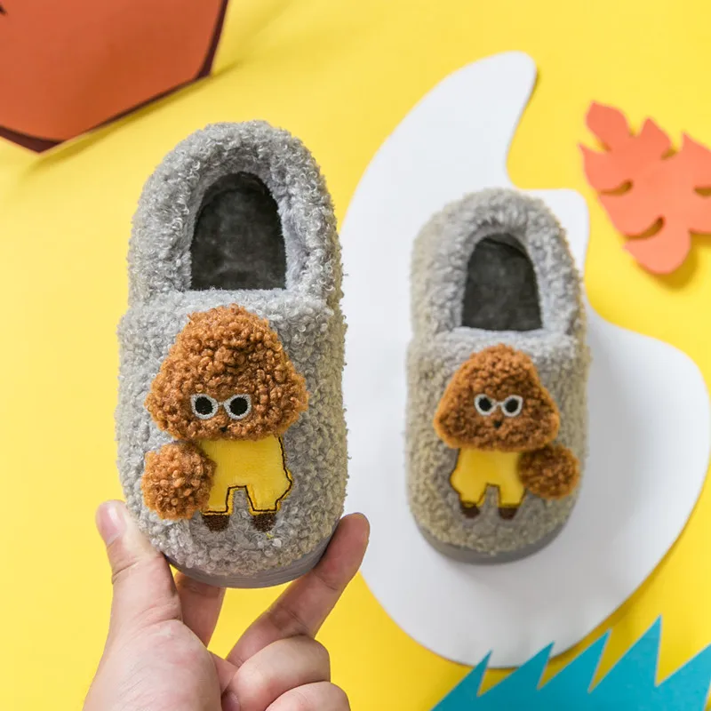 Winter Home Slippers Children Teddy Dog Cartoon Slippers Toddler Grils Flip Flops Baby Boy Skid Keep Warm Slippers For Kids