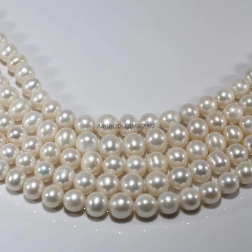 

APDGG Natural 12-13mm AA genuine near round white pearl strands loose beads women lady jewelry DIY