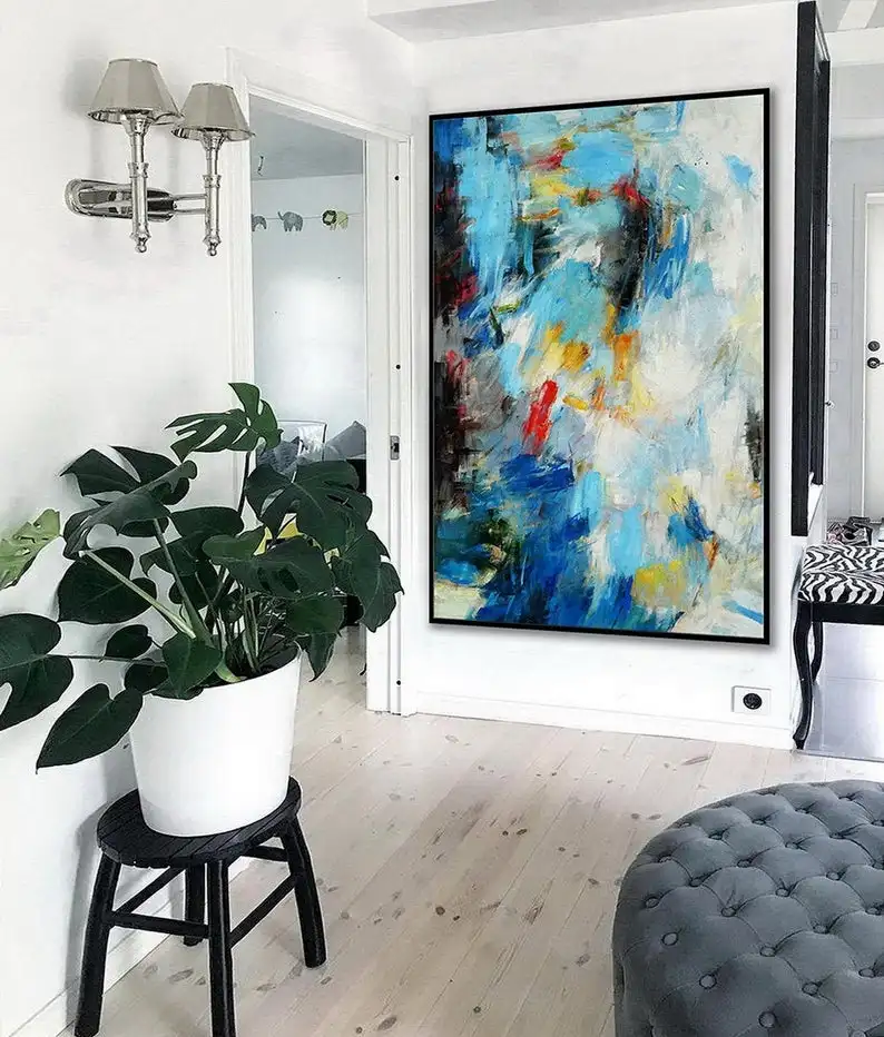 Koop Extra Grote Borstel Slag Oversize Verticale Moderne Kleurrijke Wall Art Hand Geschilderd Olieverfschilderij Living Eetkamer Bed Room