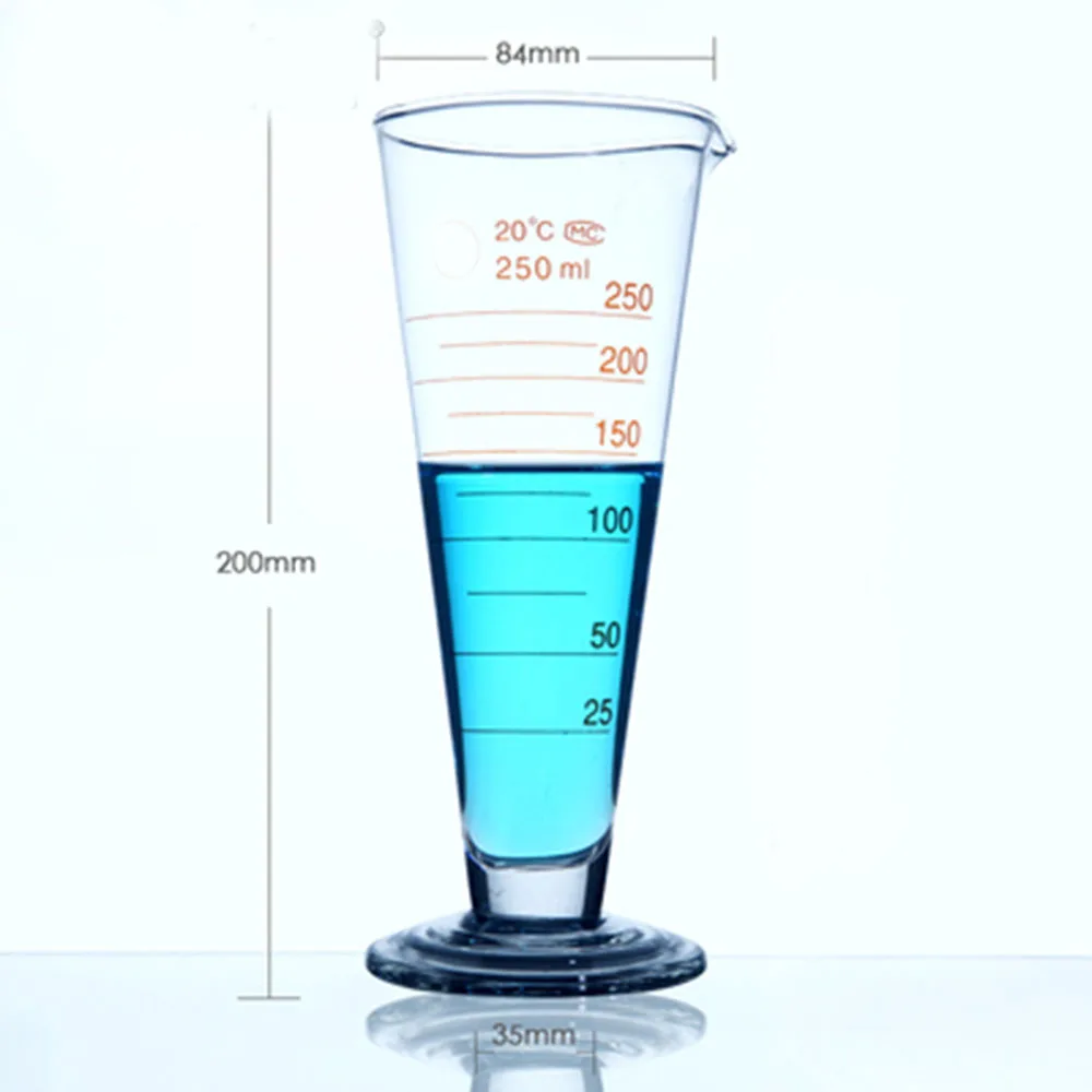 High quality Laboratory 250ml Measuring cylinder with Scale Taper Glass Measuring Cup Lab Supplies