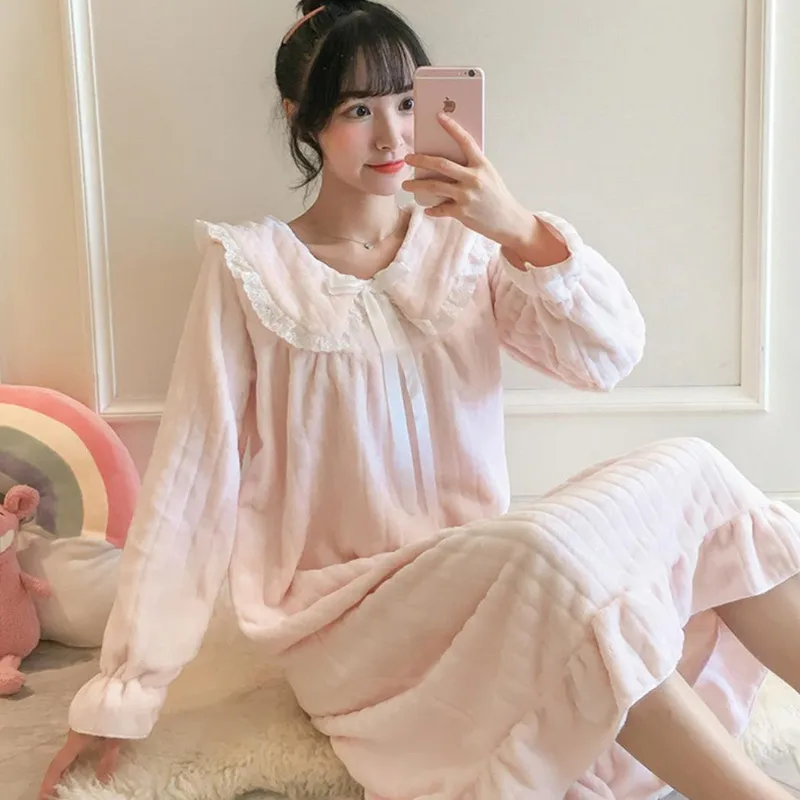 

Winter Coral Velvet Nightdress For Women Loose Lovely Vintage Princess Sleep Dress Nighties Cartoon Anime Homedress Party