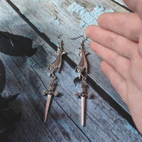 silver plated witchy victorian hand earrings occult gothic hands sword dagger athame knife goth blade lady hands