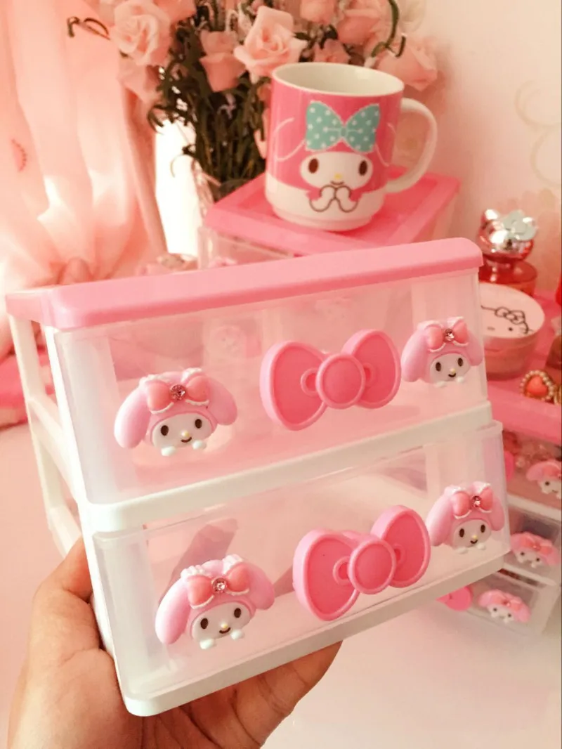 

New cartoon bowknot multi-layer drawer box desktop drawer box jewelry storage combination drawer