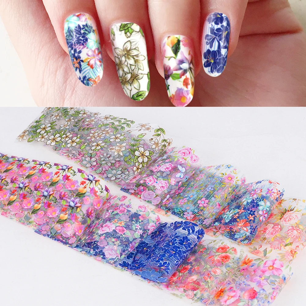 

10Pcs/Set Nail Foils Mixed Flower Stickers Nail Art Transfer Decals Decorations Manicure Nails Stickers Tool Designs Nail Stick