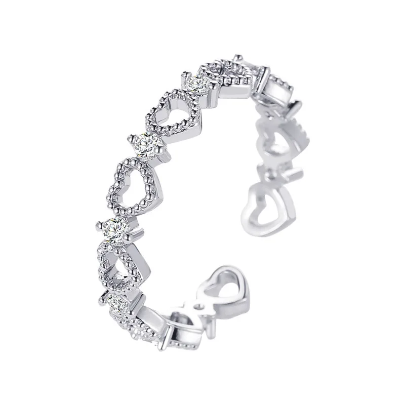 

Exquisite Hollow Heart Zircon Open Ring Women's Charming Crystal Ring Fashion Simple Fine Ring Women Jewelry Lover's Gifts