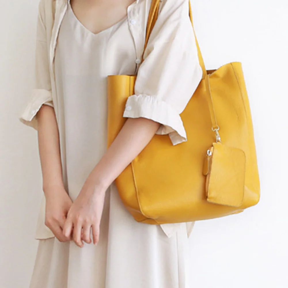 

2021 new first layer cowhide large capacity tote bag fashion simple soft leather single shoulder bag big bag
