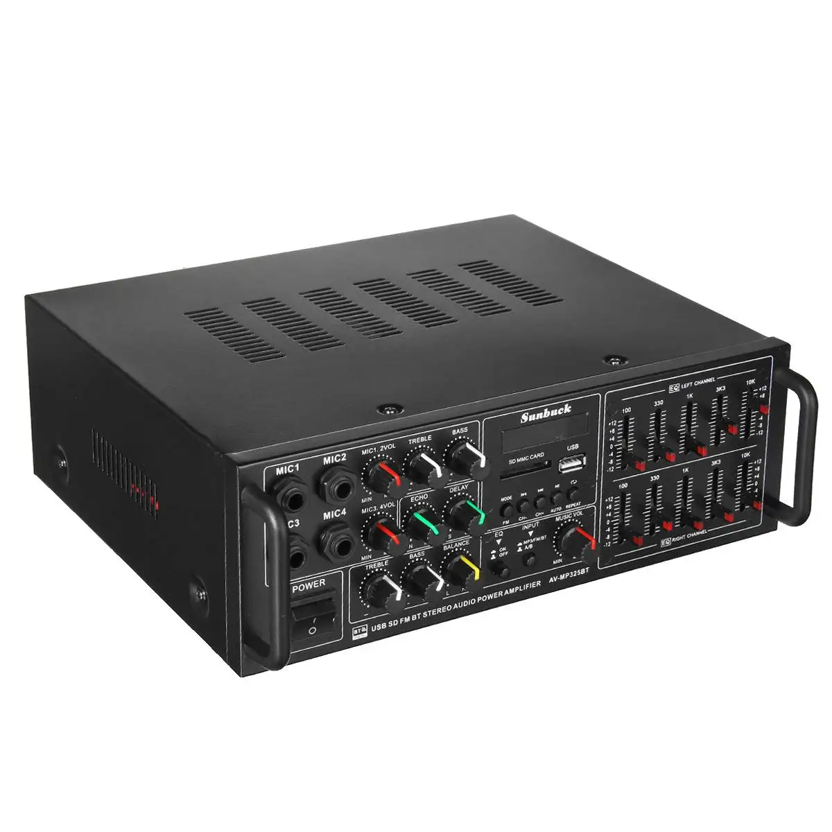 sunbuck bluetooth Amplifier 2000W Audio Power HiFi Amplifier for Car Home 2 Channel 12V/220V AV Amp Speaker FM Radio SD MP3