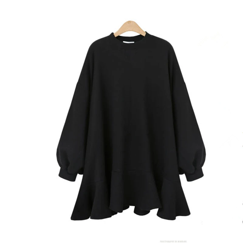 Женское короткое платье с круглым вырезом повседневное свободное однотонное