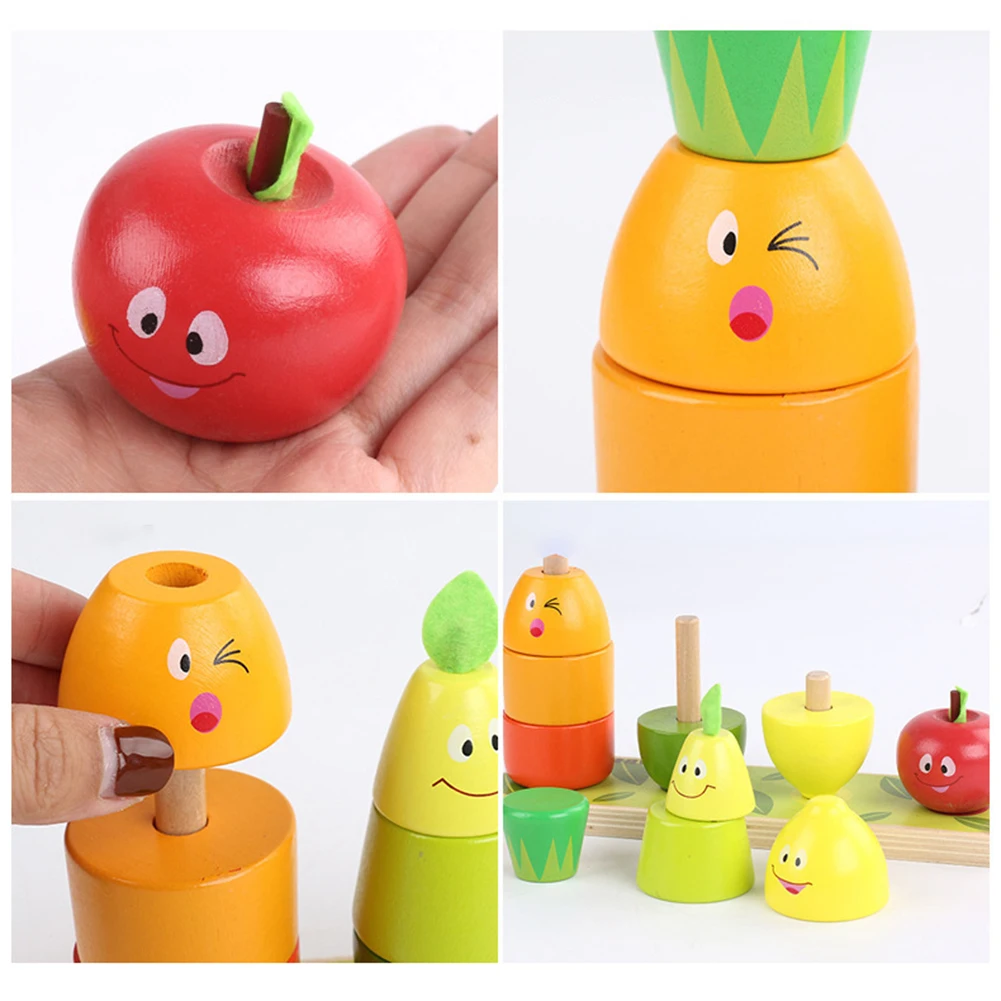 

New Baby Wooden Cartoon Blocks Game Fruit Stacked Puzzle Toys Early Educational Toys for Kids Children Easter Gifts