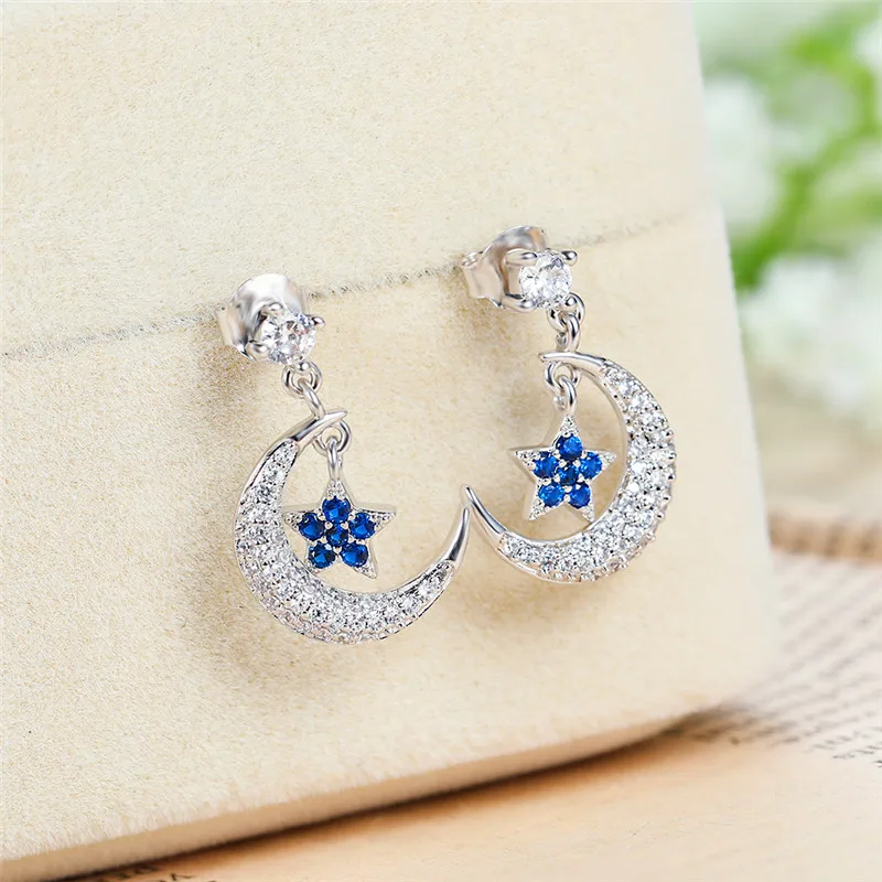 Милые женские маленькие серьги гвоздики в виде звезд и Луны винтажные двойные