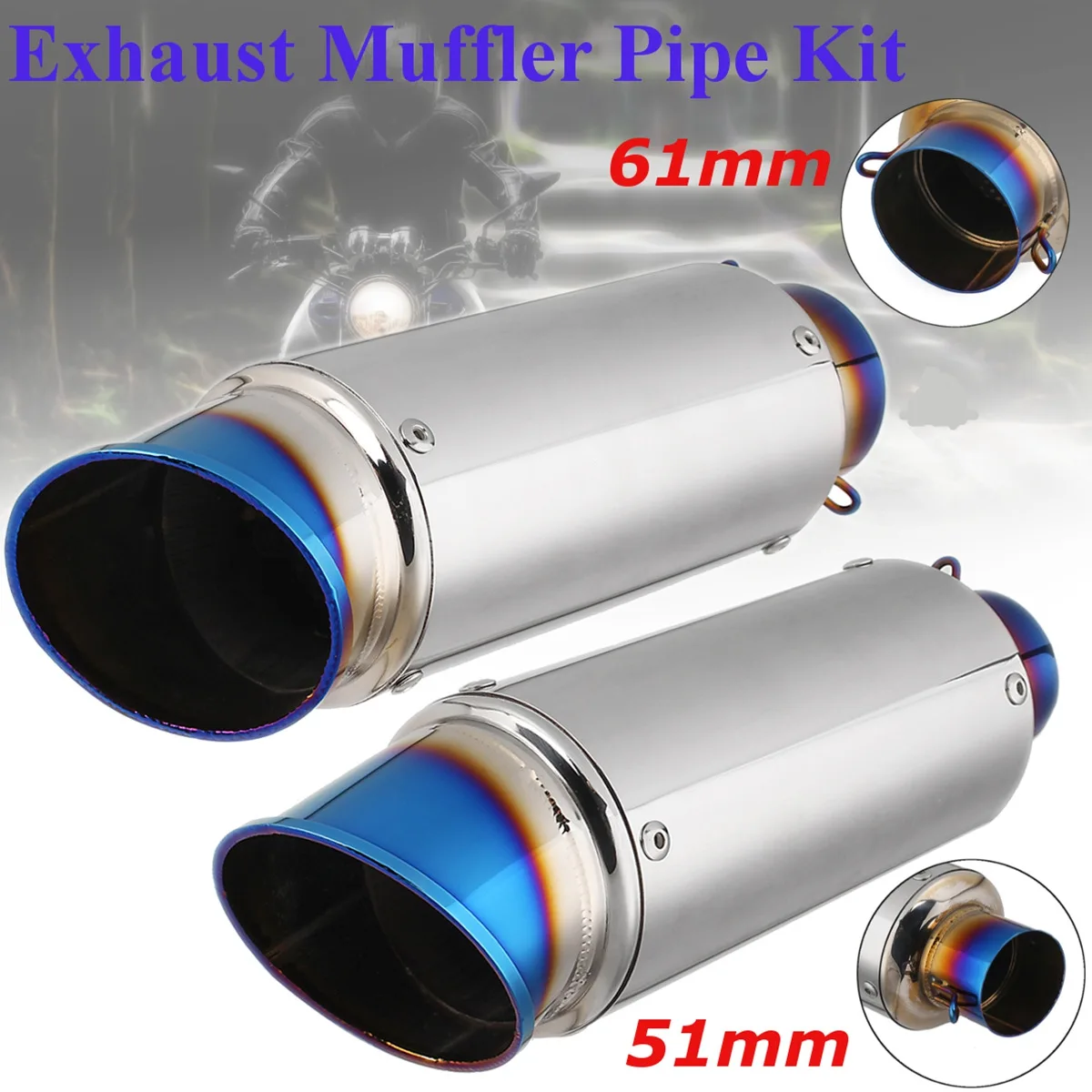 Универсальный глушитель выхлопной трубы из нержавеющей стали 51 мм/61 мм с