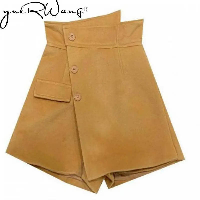 

YUERWANG Women Short Chic Fashion High Waist Thickened Tweed Shorts All Match Loose Casual Wide Leg Boots Pants 2021 Winter New
