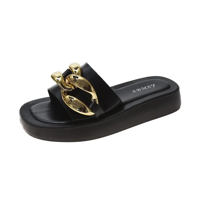 

Beach Shoes Slippers Heels Slides Rivet Slipers Women Platform Fashion Low Sabot High Flat 2021 Luxury Soft Basic TPR PU Metal D
