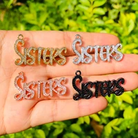 5pcs sisters word charms for women jewelry making zirconia pave letters for girl bracelet necklace pendant homie bestie gift diy