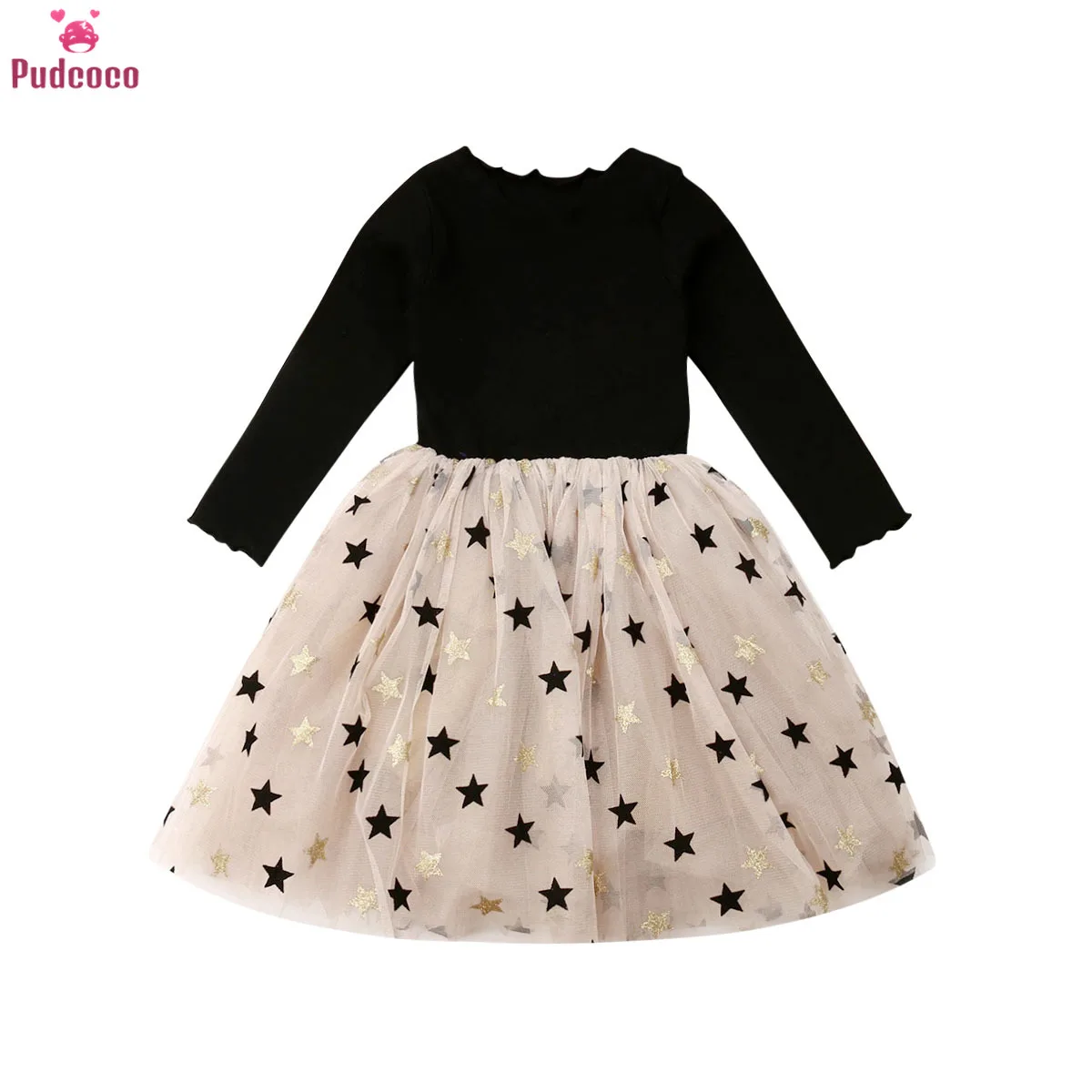 Spring Autumn Toddler Baby Girls Princess Dress Star Printed Lace Patchwork Knee Length Tutu Party Dresses 2-7Y | Детская одежда и