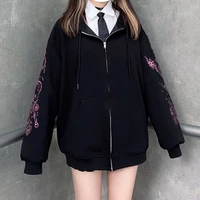 women vintage oversized hoodies 2021 autumn ladies y2k clothes zip up hoodie kawaii girl coat gothic print tops sweetshirts emo