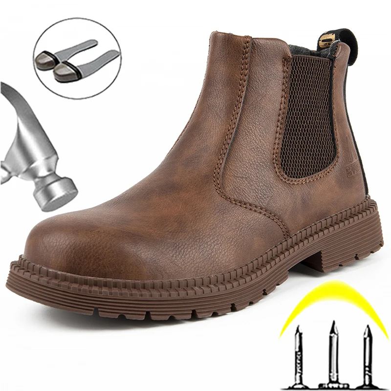 

Waterproof Work Safety Boots Indestructible Work Shoes Steel Toe Industrial Shoes Chelsea Boots Puncture-Proof Safety Shoes Boot