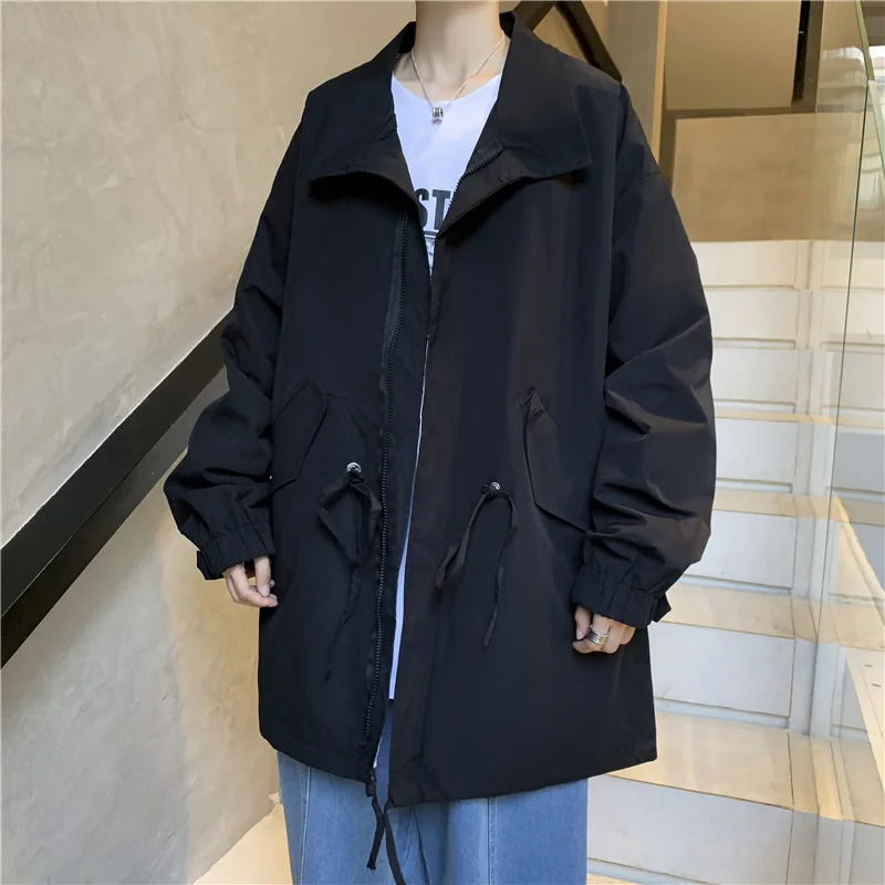 

Trench Men Turn Down Collar All-match Zipper Pockets Harajuku Baggy Chic Retro Teens Outwear Long Sleeve Autumn Chic Ulzzang New